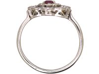 Edwardian Platinum, Ruby & Diamond Cluster Ring