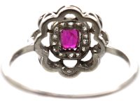 Edwardian Platinum, Ruby & Diamond Cluster Ring