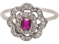 Edwardian Platinum, Ruby & Diamond Cluster Ring