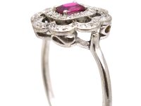 Edwardian Platinum, Ruby & Diamond Cluster Ring