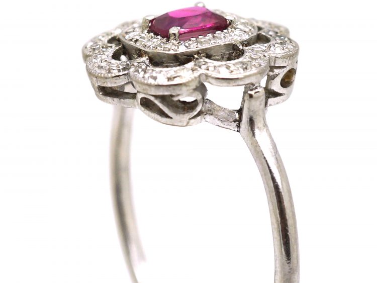 Edwardian Platinum, Ruby & Diamond Cluster Ring