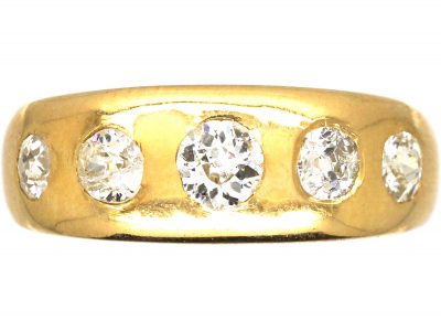 Victorian 18ct Gold, Five Stone Diamond Rub Over set Ring