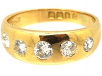 Victorian 18ct Gold, Five Stone Diamond Rub Over set Ring