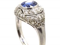 Art Deco Platinum, Sapphire & Diamond Cluster Ring