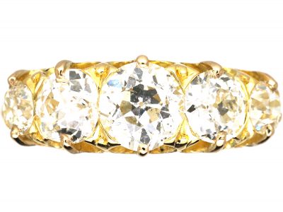 Edwardian 18ct Gold, Five Stone Old Mine Cut Diamond Ring