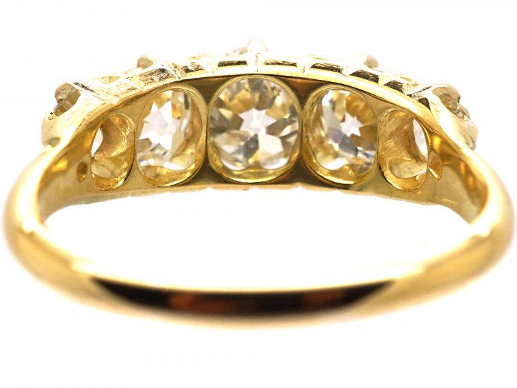 Edwardian 18ct Gold, Five Stone Old Mine Cut Diamond Ring