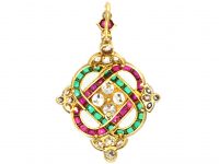 Victorian 18ct Gold Holbeinesque Pendant set with Emeralds, Rubies & Diamonds