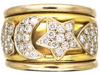 French Import 18ct Gold, Moon, Hearts & Stars Ring set with Diamonds