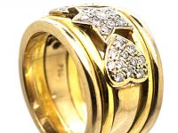 French Import 18ct Gold, Moon, Hearts & Stars Ring set with Diamonds