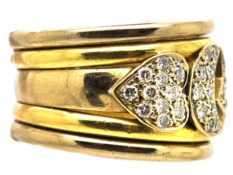 French Import 18ct Gold, Moon, Hearts & Stars Ring set with Diamonds