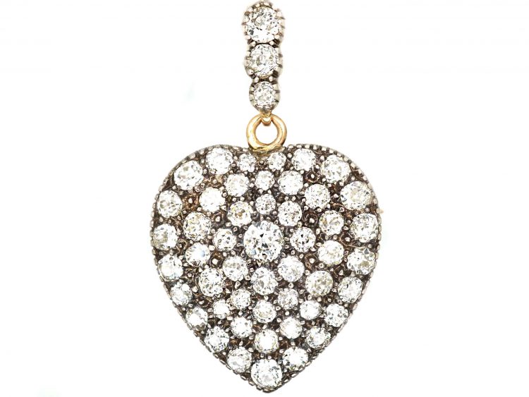 Edwardian Gold & Silver Heart Shaped Pendant set with Diamonds