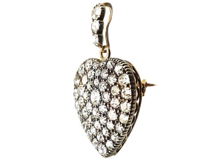 Edwardian Gold & Silver Heart Shaped Pendant set with Diamonds