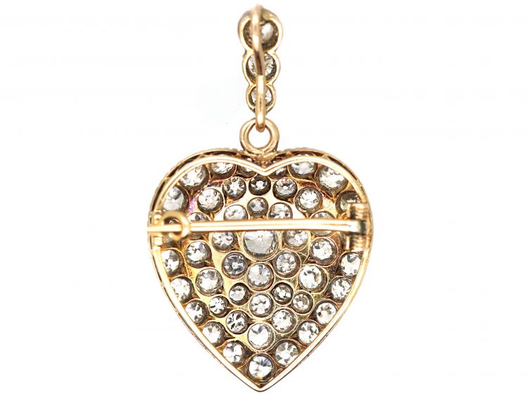 Edwardian Gold & Silver Heart Shaped Pendant set with Diamonds