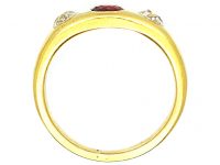 Victorian 18ct Gold Rub Over Set Three Stone Ruby & Diamond Ring