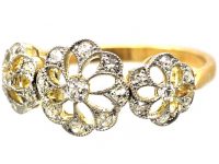 Edwardian 18ct Gold & Platinum, Pierced Triple Cluster Ring set with Diamonds