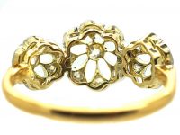 Edwardian 18ct Gold & Platinum, Pierced Triple Cluster Ring set with Diamonds