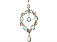 Edwardian Large 15ct Gold & Platinum, Aquamarine, Natural Split Pearl & Rose Diamond Pendant