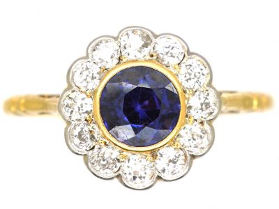 Edwardian 18ct Gold & Platinum, Colour Change Sapphire & Diamond Cluster Ring