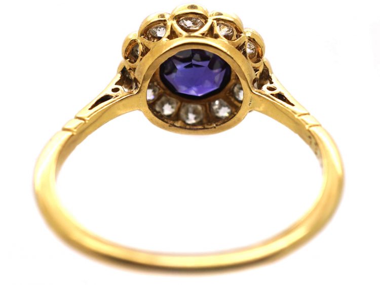 Edwardian 18ct Gold & Platinum, Colour Change Sapphire & Diamond Cluster Ring