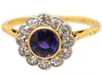 Edwardian 18ct Gold & Platinum, Colour Change Sapphire & Diamond Cluster Ring