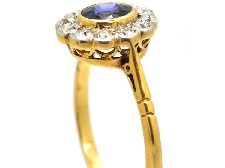 Edwardian 18ct Gold & Platinum, Colour Change Sapphire & Diamond Cluster Ring