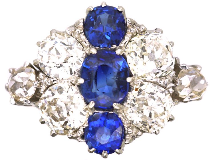 Early 20th Century Platinum, Sapphire & Diamond Cluster Ring