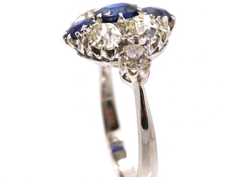 Early 20th Century Platinum, Sapphire & Diamond Cluster Ring