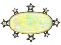 Edwardian 15ct Gold & Silver Galaxy & Stars Brooch set with a Large Opal & Diamonds