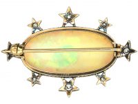 Edwardian 15ct Gold & Silver Galaxy & Stars Brooch set with a Large Opal & Diamonds