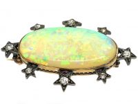 Edwardian 15ct Gold & Silver Galaxy & Stars Brooch set with a Large Opal & Diamonds