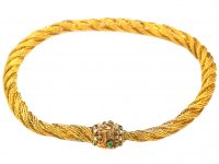 Georgian 18ct Gold Woven Collar with Barrel Clasp set with Emeralds & Diamonds