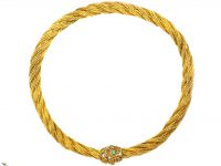 Georgian 18ct Gold Woven Collar with Barrel Clasp set with Emeralds & Diamonds