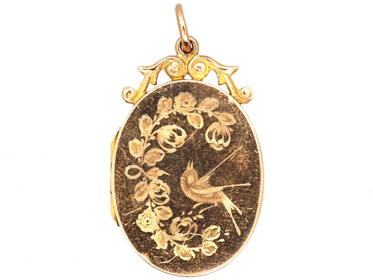 Edwardian 9ct Gold Locket with Swallow & Rose Detail