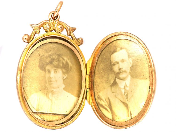 Edwardian 9ct Gold Locket with Swallow & Rose Detail