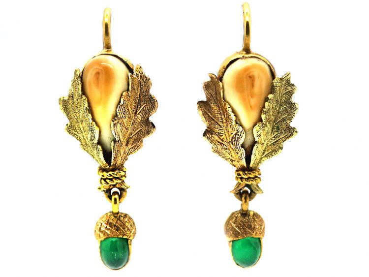 19th Century 14ct Gold Oak Leaf & Acorn Earrings