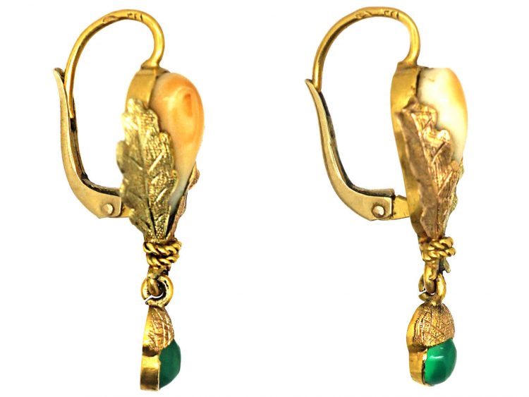 19th Century 14ct Gold Oak Leaf & Acorn Earrings