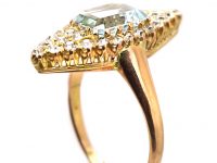 Edwardian 18ct Gold Marquise Ring set with an Aquamarine & Diamonds