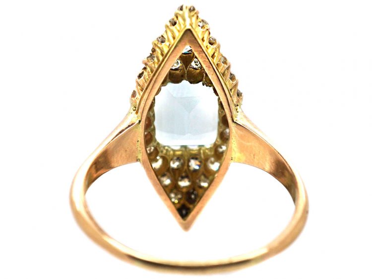 Edwardian 18ct Gold Marquise Ring set with an Aquamarine & Diamonds