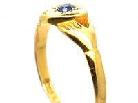 Edwardian 18ct Gold Heart and Hands Fede Ring set with a Sapphire