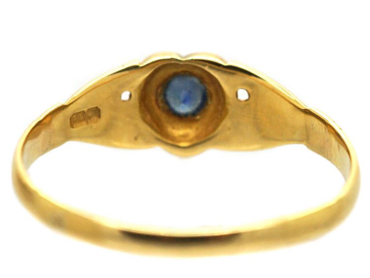 Edwardian 18ct Gold Heart and Hands Fede Ring set with a Sapphire