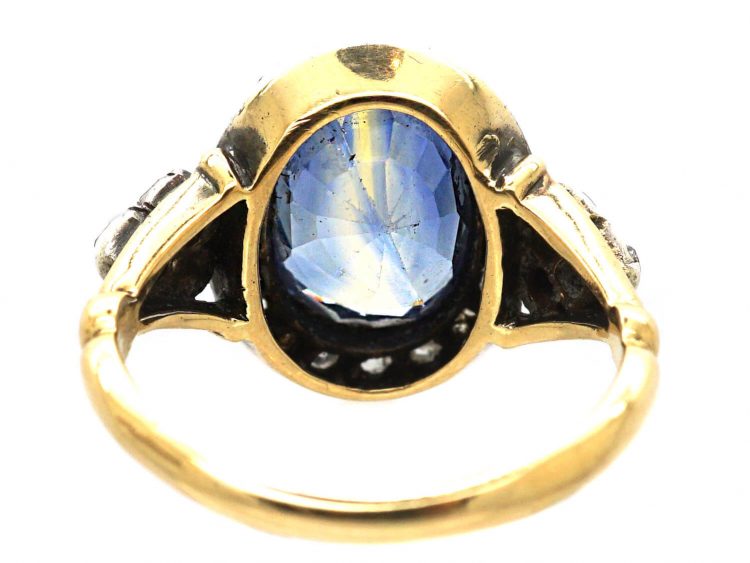 Early Victorian 18ct Gold & Silver, Sapphire & Diamond Cluster Ring