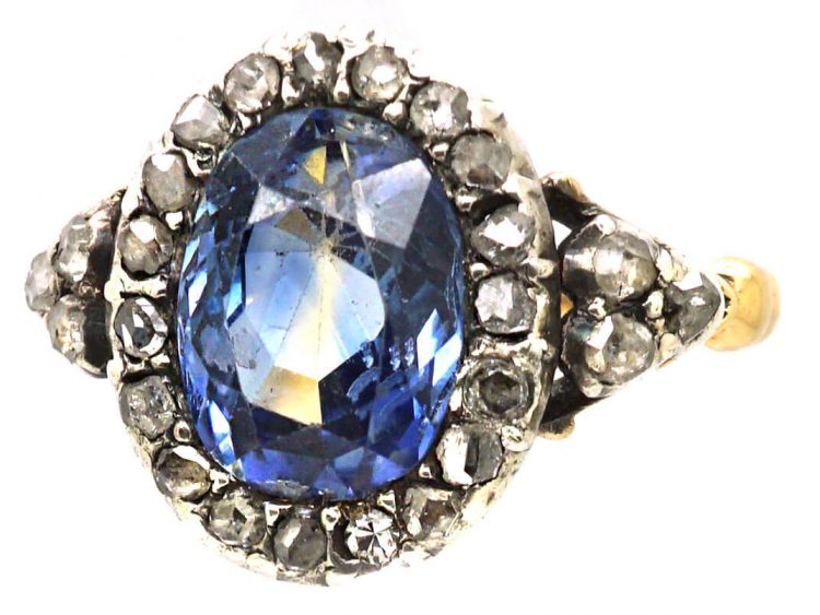 Early Victorian 18ct Gold & Silver, Sapphire & Diamond Cluster Ring