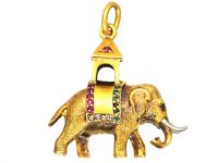 Edwardian 18ct Yellow & White Gold Elephant Pendant set with Gem Stones