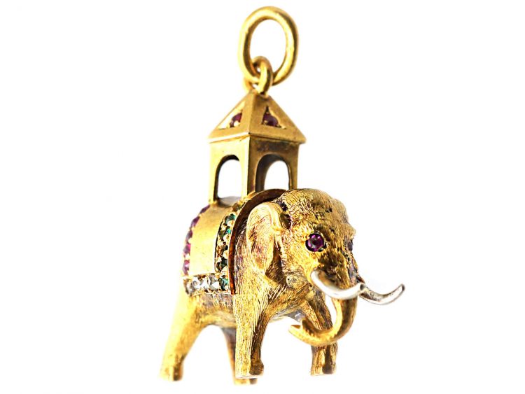 Edwardian 18ct Yellow & White Gold Elephant Pendant set with Gem Stones