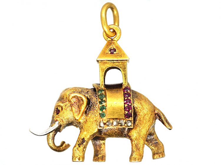 Edwardian 18ct Yellow & White Gold Elephant Pendant set with Gem Stones