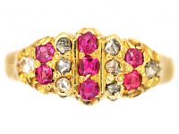 Victorian 18ct Gold, Ruby & Rose Diamond Lines Ring