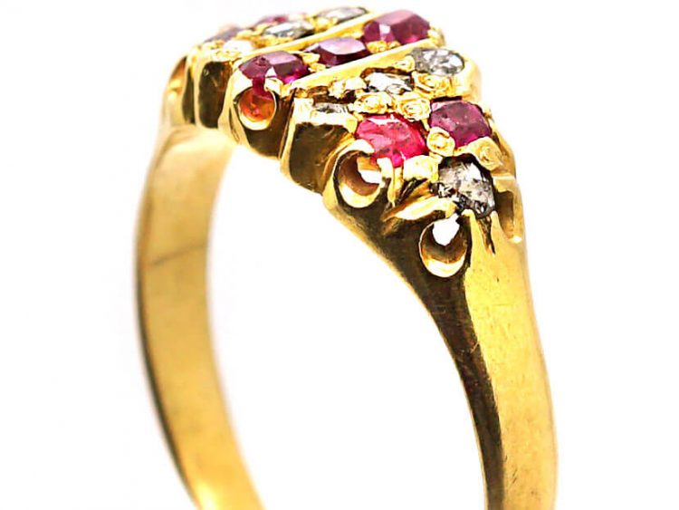 Victorian 18ct Gold, Ruby & Rose Diamond Lines Ring