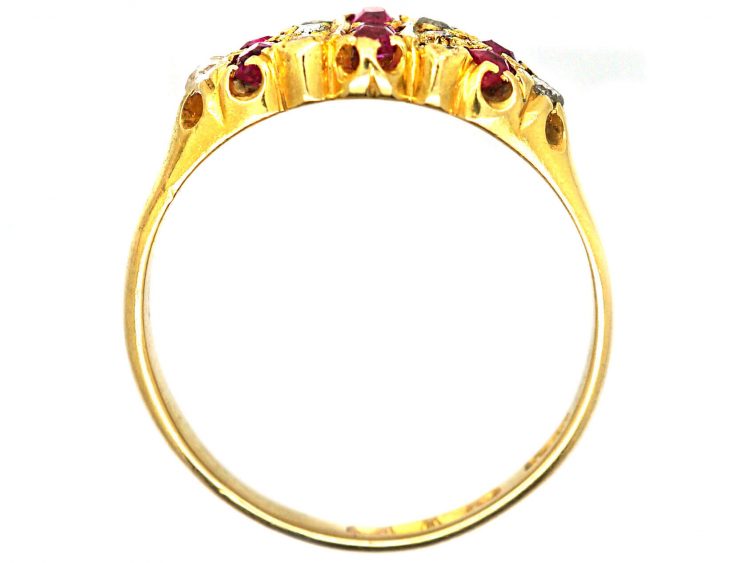 Victorian 18ct Gold, Ruby & Rose Diamond Lines Ring