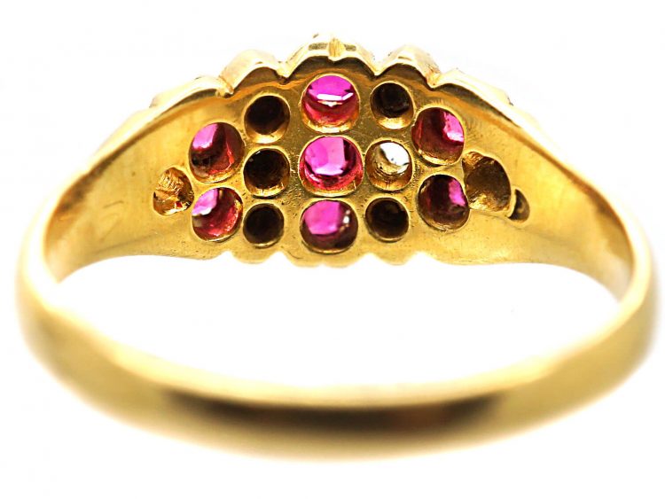 Victorian 18ct Gold, Ruby & Rose Diamond Lines Ring