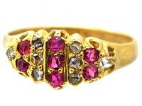 Victorian 18ct Gold, Ruby & Rose Diamond Lines Ring